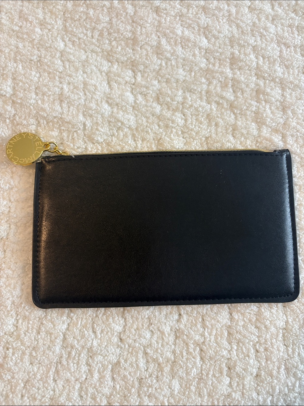 Stella McCartney Black Zip Pouch with Gold Logo Disc new w/o tag